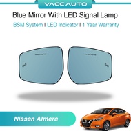 VACC AUTO BSM Blue Mirror with LED Signal Lamp Side Rearview Winker Mirror Lens For Nissan Almera N1