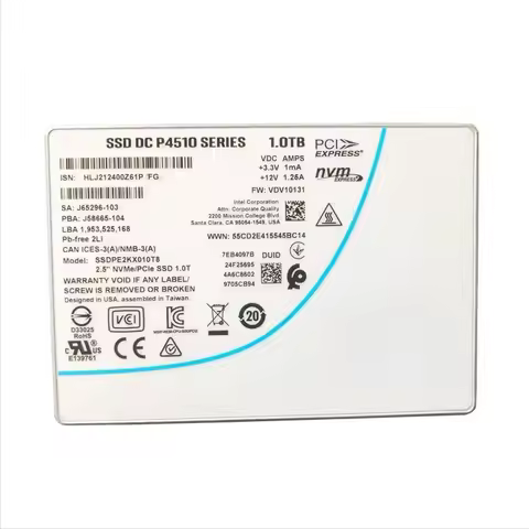For Intel SSD P4510 1TB 2TB Series DC NVME U.2 2.5" SSDPE2KX020T8 Enterprise solid state driveOrigin