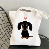 {Yuyu Bag} Shopper Black And Tan Dachshund Dog Printed Tote Bag Women Harajuku Shopper Handbag Girl Shoulder Shopping Bag Lady Canvas