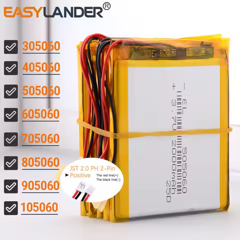 JST2.0mm 2Pin 605060 3.7V 2500mAh Rechargeable li-Polymer Li-ion Battery 305060 405060 505060 705060