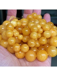 1鋼絞線自然黃色的玉石石頭圓形鬆動隔片珠子適用於珠寶製作DIY手環手工製作4/6/8/10/12mm