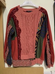 幾乎全新giusto dama givsto dama 紅色拼接絲絨雪紡lace 長袖top