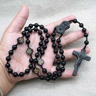 Catholic Necklace-Rose Rosary Beads-Halloween Virgin-JHS-Ebony/Olive Wood/Red Sandalwood-8mm-Beads F
