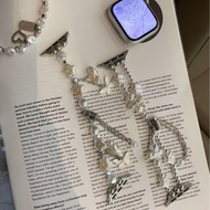 Sesuai untuk Apple Watch 9 Watch Band Laser Star Pearl Butterfly Chanel Style High-end Strap