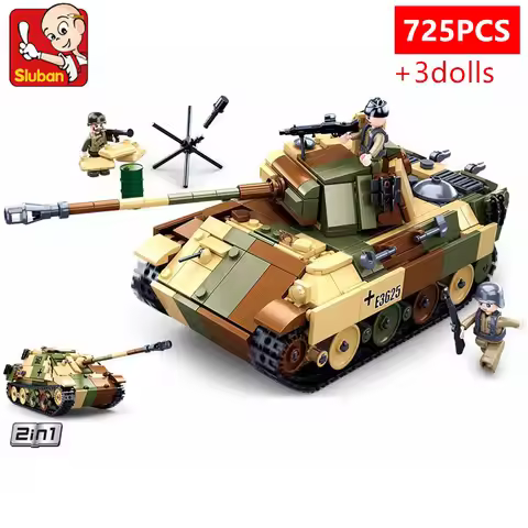 725PCS Land Force Military Panzerkampfwagen V Panther Tank Building Blocks Weapon War WW2 MOC Bricks