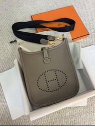 Hermes Mini Evelyne 16 GHW 大象灰金扣 深藍色 肩帶 stamp W 迷你 斜咩袋 gold hardware ～picotin 18 constance kelly bir