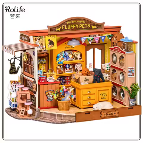 In Stock Rolife DIY Cabin Pet Store Handmade Assembled Model Pet Store Miniature Scene Toys Building