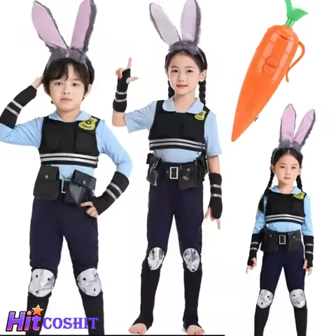 Judy Cosplay Fantasia Hopps Costume Little People Uniform Carrot Pen Cute Bunny Headband Halloween S