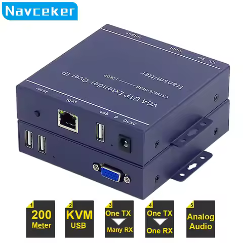Navceker 200m IP Network VGA KVM Extender RJ45 VGA Extender USB Over Cat5 Cat5e Cat6 Cable Keyboard 