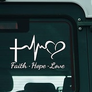 2 Pcs Hope Love Faith Heart Car Stickers - 5.6"x3.6"Jesus Cross Decals, Vinyl Car Window Sticker for Bumper, Laptops, Mirror, Water Bottles (White)