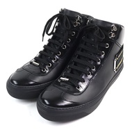 สภาพดีเยี่ยม ○ รองเท้าผ้าใบหนังหุ้มข้อทรงกลาง JIMMY CHOO รุ่น Argyle Strap Trainer สีดำ ไซส์ 41 พร้อ