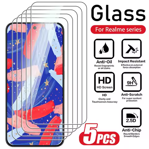 5PCS Screen Protector For Realme 16 14 13 12 4G 5G Tempered Glass on realme 11 10 9 8 Pro 8i 8s 9i 1