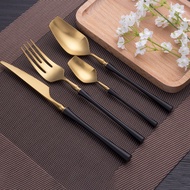 Dinnerware Set 18/10 Stainless Steel Black Gold Cutlery Set Knife Spoon BS264670