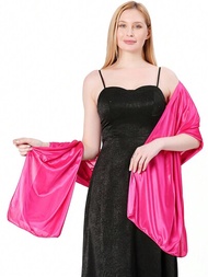 1入粉色純色時尚柔滑禮服披肩大尺寸絲巾，適合作為女性婚禮派對晚禮服和日常音樂節配件使用
