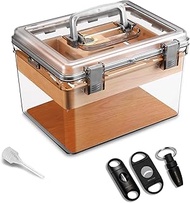 CIGARLOONG Cigar Humidor Transparent Acrylic Cigar Humidor with Humidifier and Hygrometer & 3 Cigar 