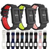 Straps with Case Compatible Fitbit Charge 4/Charge 3, Silicone Breathable Bands with Shatter-Resistant Protective Case