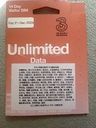 3HK 14 Day Unlimited Data Visitor SIM Card 英國 歐洲 美國 70 國家電話卡 無限數據  Three UK英國14日無限Data | 無限英國 +44通話免