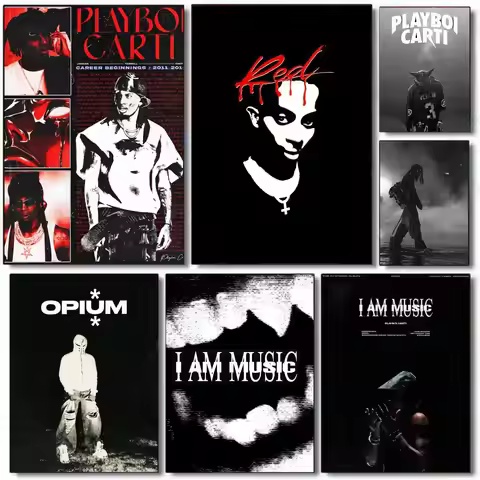 P-Playboi Carti O-Opium Painting Calligraphy Modern Canvas Poster for Home Decor Living Room Dormito
