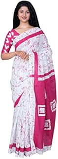 Cotton mulmul Saree Women Ajrak Ikat Jaipur Print Handloom Sari With Unstitch Blouse Piece_1270K