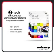 I-TECH Inkjet Vinyl Sticker Waterproof A4 20PCS per pack(GLOSSY | MATTE | TRANSPARENT )