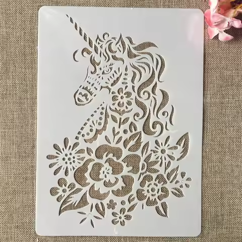 A4 29x21cm Hand Draw Flower Unicorn DIY Layering Stencils Painting Scrapbook Coloring Embossing Albu