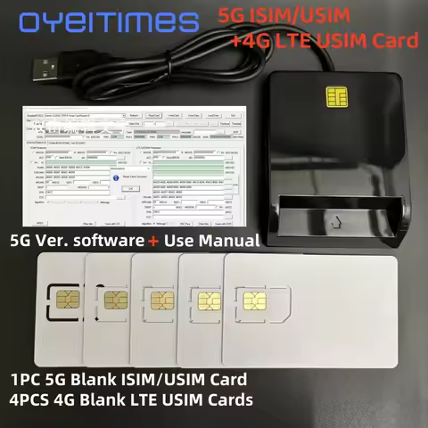 OYEITIMES SIM Card Reader+4PCS 2FF/3FF/4FF Programmable Blank 4G LTE USIM Cards Blank 5G ISIM USIM C
