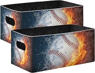 Kcldeci Baseball Ball in Fire and Water Storage Bins Baskets for Organizing 2Pack, Sturdy Storage Basket Foldable Storage Baskets for Shelves Closet Nursery Toy