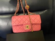 全新 Chanel mini classic flap 20cm pink lamb skin小金球 粉紅 22s 全新 金球