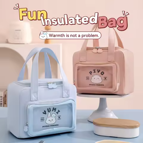 8L Cartoon Large Capacity Tote Lunch Bag, Picnic Insulated Lunch Box Bag, Student Lunch Bag, Portabl