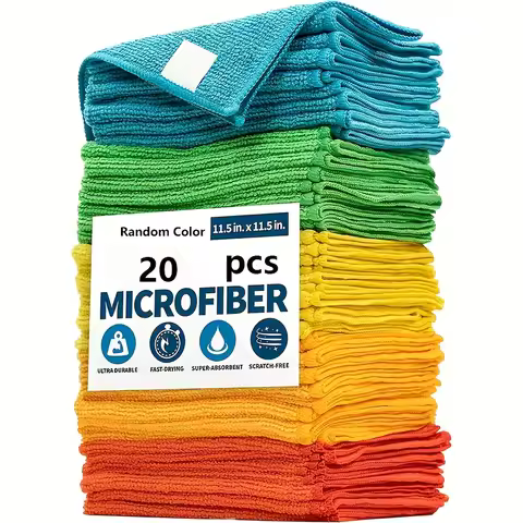 20pcs [Microfiber |Cleaning] Super Absorbent Ultra-Random Color Fine Microfiber Cleaning Cloth Set-P