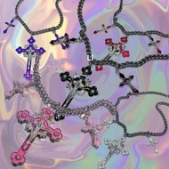 flgo Religious Necklace Pink Crosses Pendant Goth Jewelry Rainbow-Crosses Crucifix Crosses Pendant C
