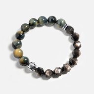 黃藍虎眼石銀曜石925銀手鏈鍊