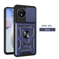 Cho Vivo y02t 2023 Ốp cứng Vivo y02 y02s y02a đẩy kéo trượt ống kính Giáp cứng đứng điện thoại chống