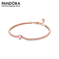 Pandora Heart 14k rose gold-plated tennis bracelet with orchid pink crystal เครื่องประดับ สร้อยข้อมือ สีโรสโกลด์ สร้อยข้อมือสีโรสโกลด์ สร้อยข้อมือแพนดอร่า