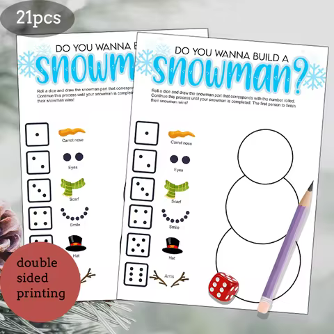 21pcs, Christmas Roll a Snowman Game Cards, Dice Rolling Game Set, Snowman Drawing Game, Family Part