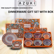 AZUKI Premium Ceramic Dinnerware Gift Set With Box Bohemian Style Mangkuk Seramik Raya Gift Wedding Gift Door Gift