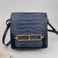 98新Hermes愛馬仕  roulis mini 霧面金棕鰐魚拼亮面蜜糖棕方塊鰐魚 豬鼻子包，金扣A刻