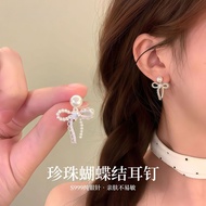 Pearl Bow Earrings Women S999 Silver Pin Hypoallergenic Non Tarnish CZ Dangle Gift FLORTINE
