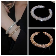Diamond threaded round bracelet/fashion versatile light luxury/Embedded Diamond Open Bracelet/Open D
