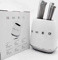 🌟誠信商家🌟SMEG 刀具斯麥格刀架七件套唔鏽鋼套裝刀座復古奶油色(貨號：iz04pr)
