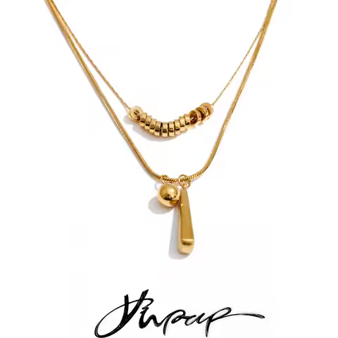 Yhpup Stainless Steel Double Layer Beads Water Drop Pendant Necklace Tarnish Resistant Distinctive C