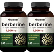 NatureBell Berberine  1,500mg with eylon innamon & Turmeri Root, 480 Veggie apsules (2 Pak) | 97% Pu