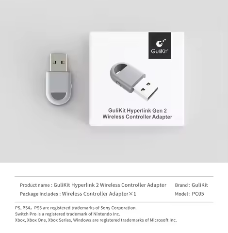 GuliKit Hyperlink 2 Wireless Adapter PC05 Dongle for PS5 PS4 Controller,Xbox One Gulikit Gamepad for