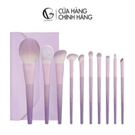 Bộ cọ trang điểm cá nhân GUVIET màu tím sữa gồm 10 cọ đi kèm túi da đựng cọ