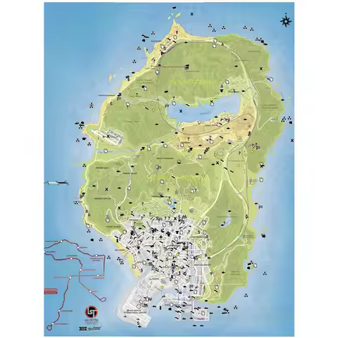 GTA5 Poster Grand Theft Auto Map Video Game Poster Canvas Wall Paintings Room Wall Decor Wall Sticke