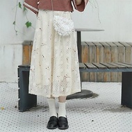米白色 蕾絲刺綉一片式長款半身裙子 搭配新中式少女風改良旗袍