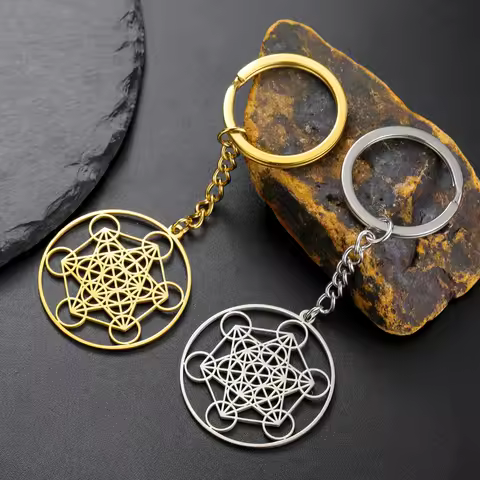 Dawapara Metatron Cube Keychain Seal Archangel Metatron Sacred Geometry Pendant Stainless Steel Spir