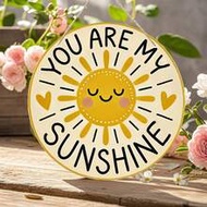 7.87 Inch Round Wooden Wall Art - "You Are My Sunshine" - Happy Sun And Heart Design, Vintage Style,