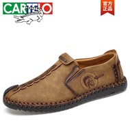 A-6💚Cartelo Crocodile（CARTELO）Official Genuine Leather Autumn Fashion Casual Leather Shoes Men's Slip-on Hand-Stitched L