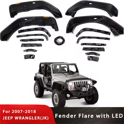 Front Fender Flare Air Plane Style Mudguard with LED Light for Jeep Wrangler JK 2007-2017 off Road 4